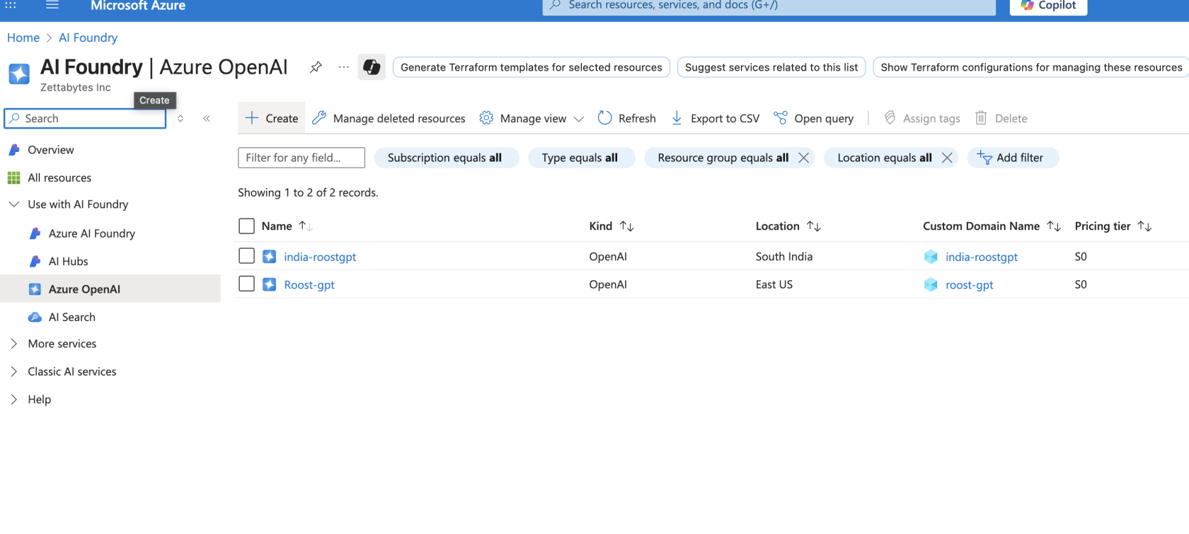 Azure OpenAI creation