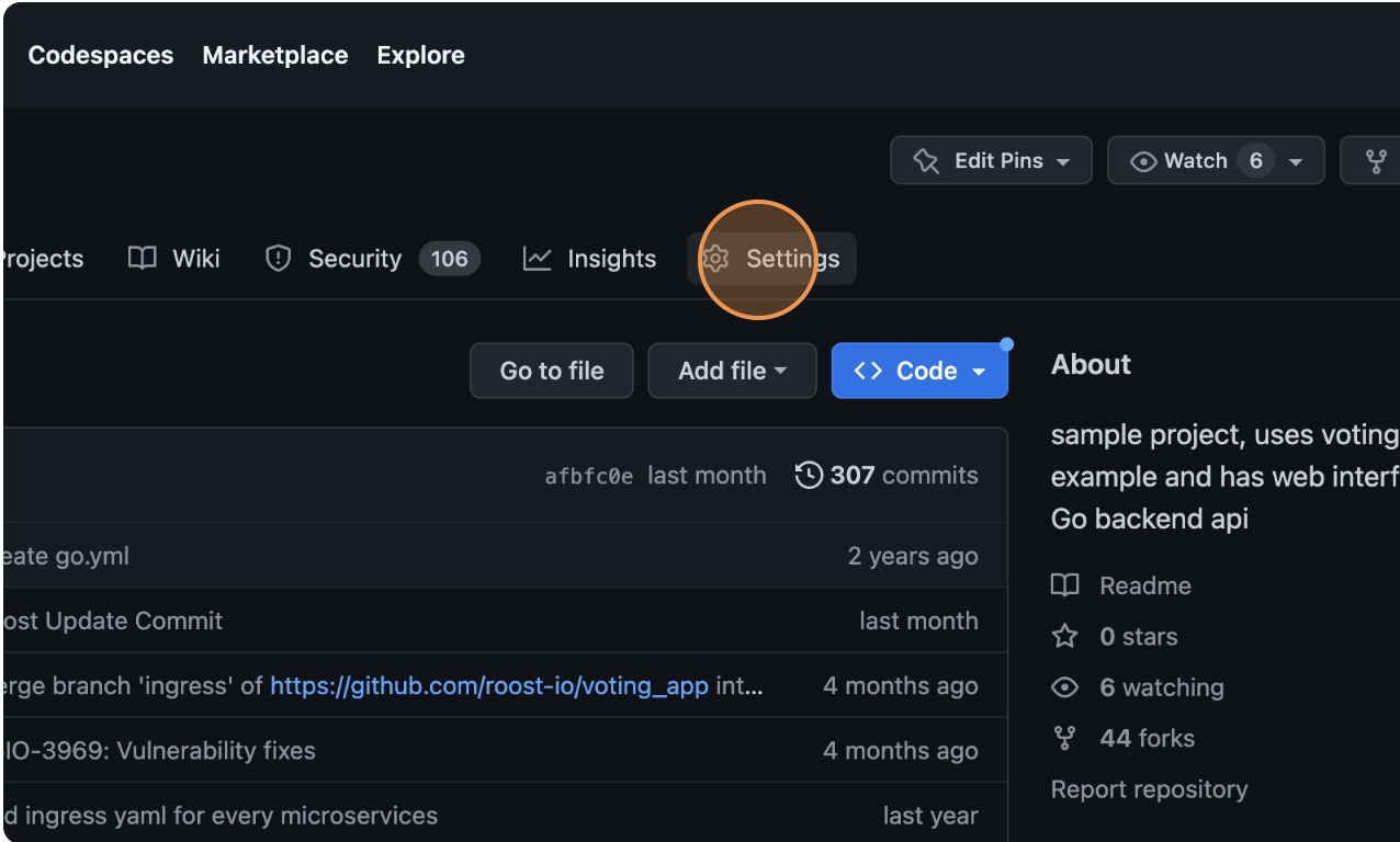 GitHub repo settings