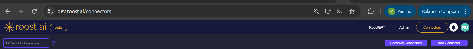 Connectors list page — search bar, Show My Connectors and Add Connector buttons