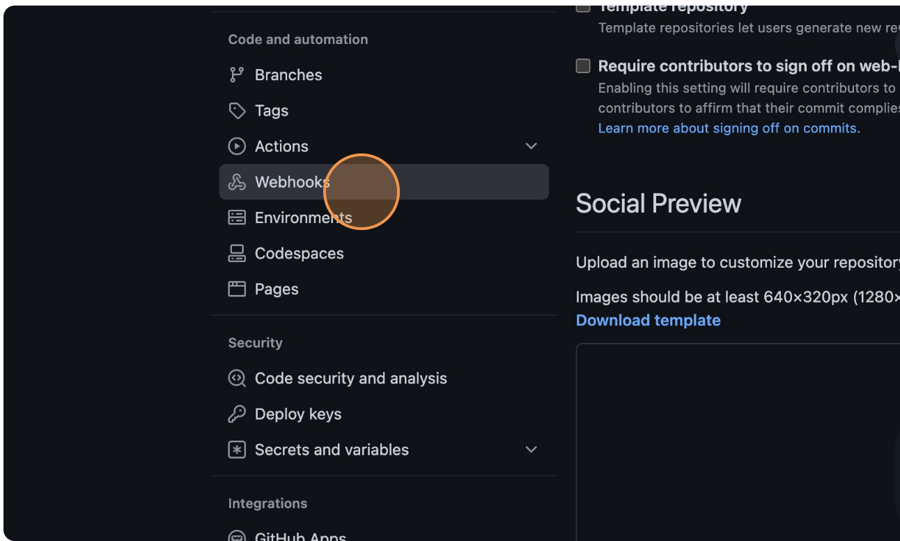 GitHub webhooks menu