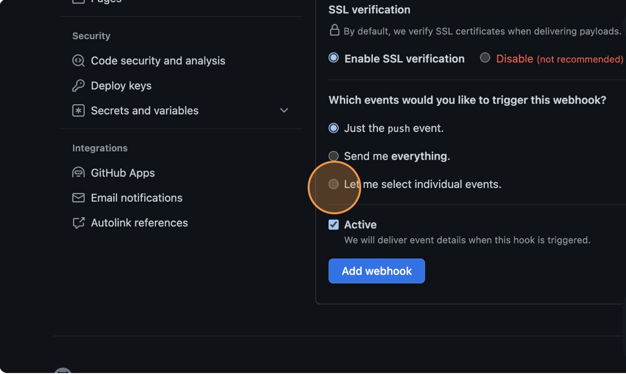 GitHub webhook URL config