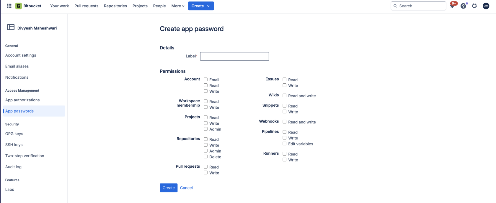 Bitbucket App Passwords