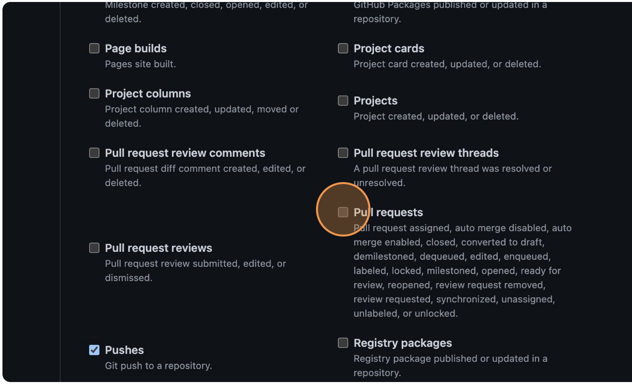 GitHub event selection