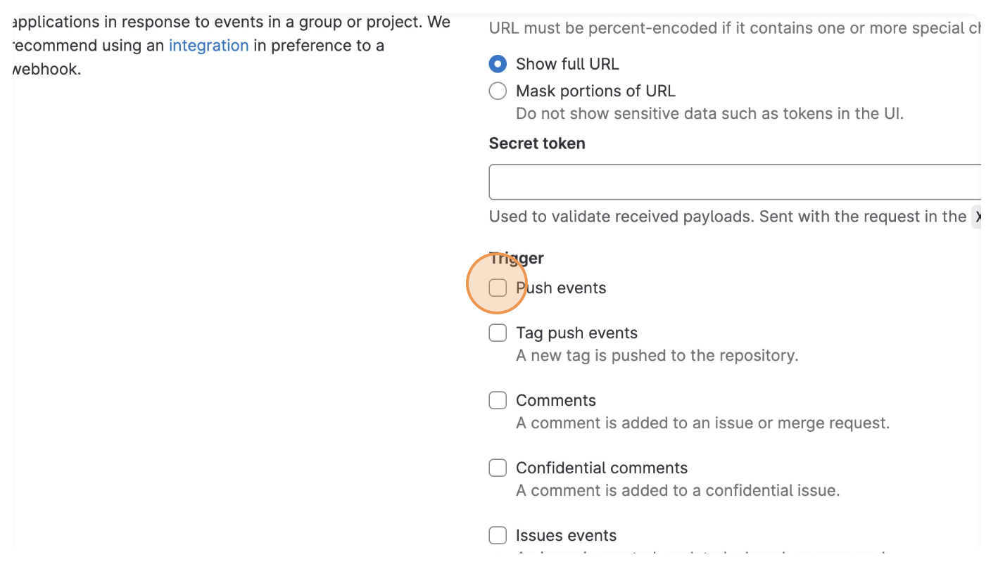 GitLab event selection