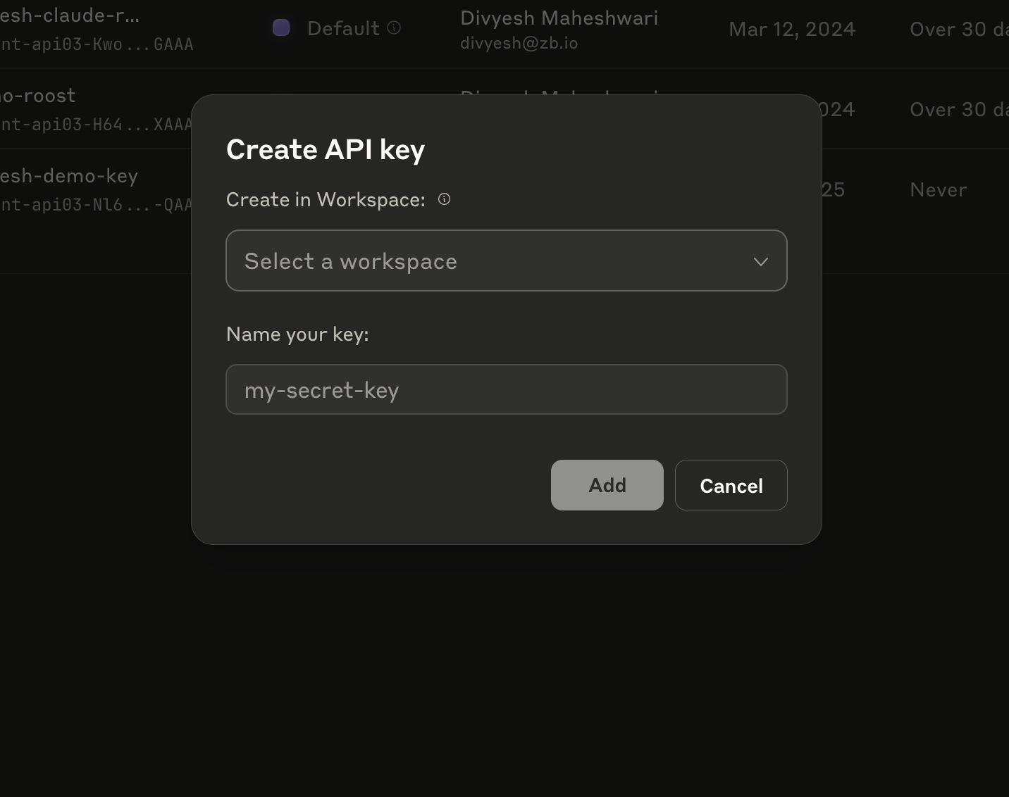 Claude API key creation